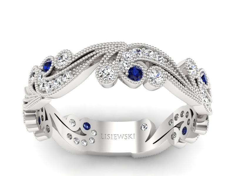 Obrączka białe złoto z szafirami z brylantami - p16271bsz - 1