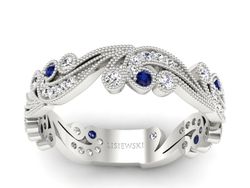 Obrączka białe złoto z szafirami z brylantami - p16271bsz