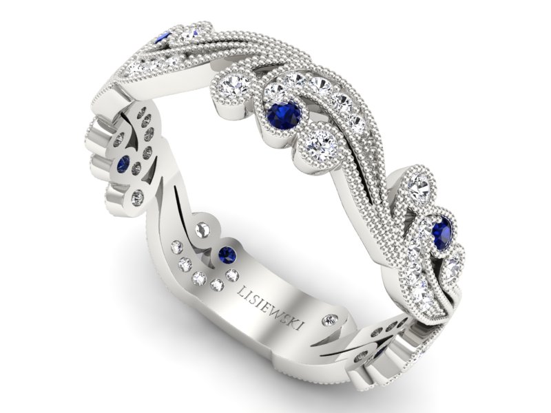 Obrączka białe złoto z szafirami z brylantami - p16271bsz - 3