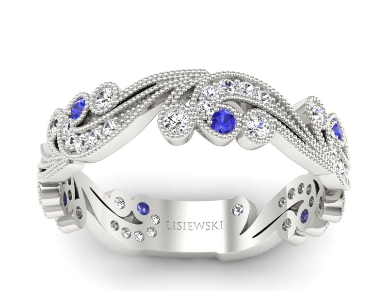Obrączka z szafirami i brylantami białe złoto - p16271bszc - 1