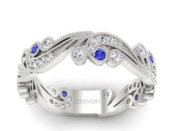 Obrączka z szafirami i brylantami białe złoto - p16271bszc