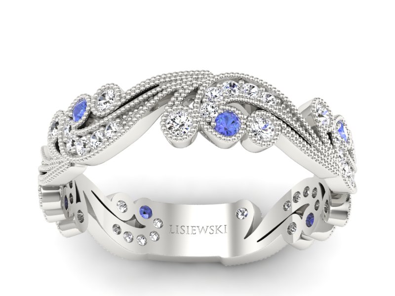 Obrączka z tanzanitami i brylantami białe złoto - p16271bt - 1