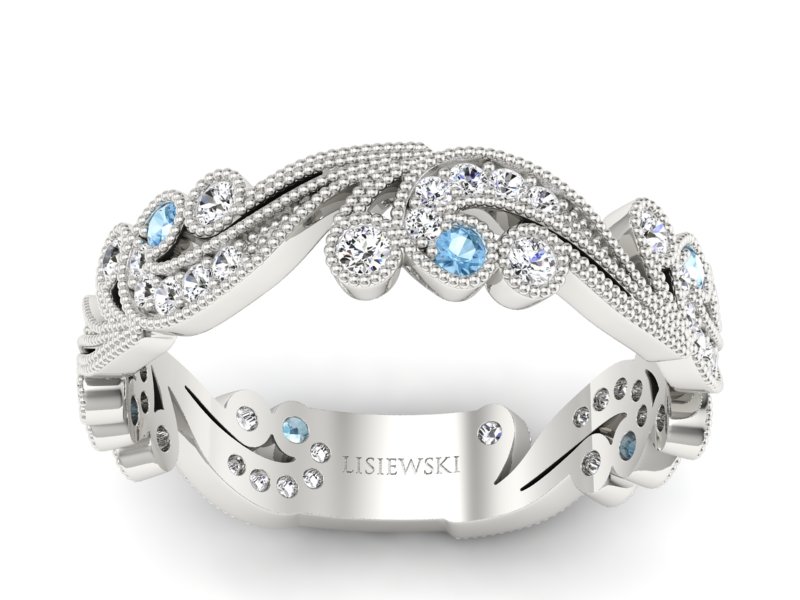 Obrączka z topazami i brylantami białe złoto - p16271btp - 1