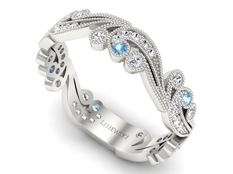 Obrączka z topazami i brylantami białe złoto - p16271btp - 3