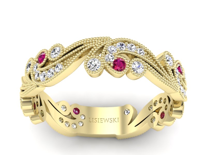 Obrączka z rubinami żółte złoto z brylantami - p16271zr - 1