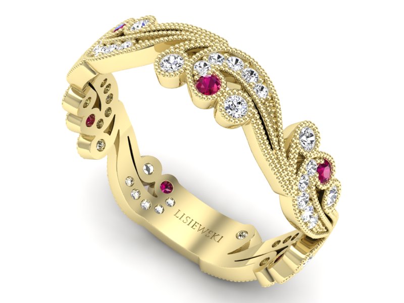 Obrączka z rubinami żółte złoto z brylantami - p16271zr - 3