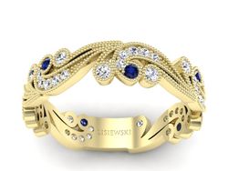 Obrączka z szafirami żółte złoto z brylantami - p16271zsz