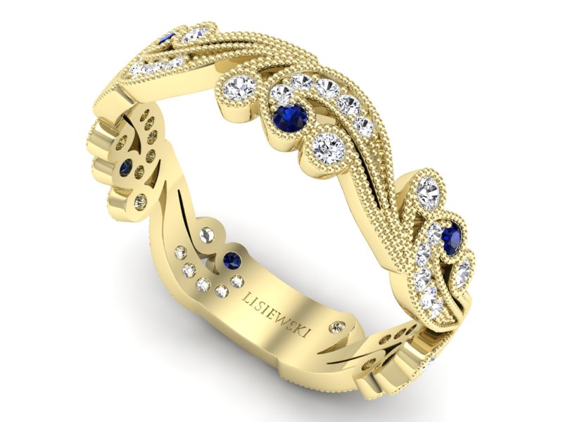 Obrączka z szafirami żółte złoto z brylantami - p16271zsz
