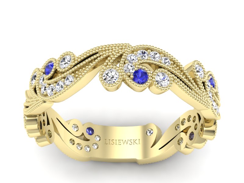 Obrączka z szafirami i brylantami żółte złoto - p16271zszc - 1