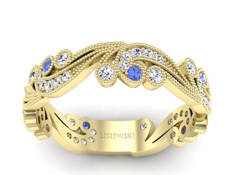 Obrączka z tanzanitami i brylantami żółte złoto - p16271zt - 1