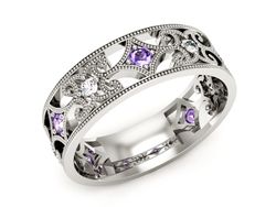 Obrączka ślubna z tanzanitami i brylantami 585 - p16273bt