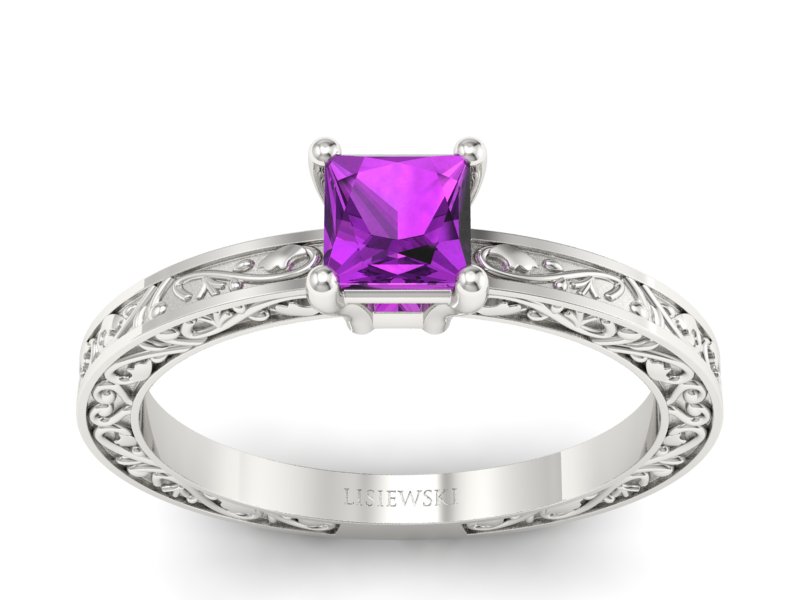 Złoty pierścionek z ametystem białe złoto - p16275bat - 1