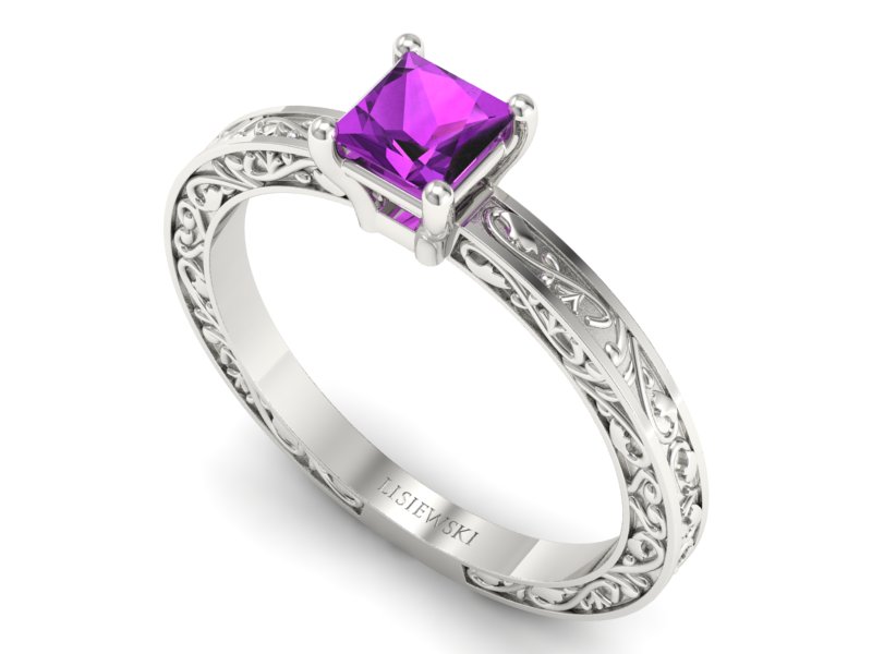 Złoty pierścionek z ametystem białe złoto - p16275bat - 3