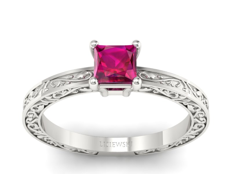 Złoty pierścionek z rubinem białe złoto - p16275br - 1