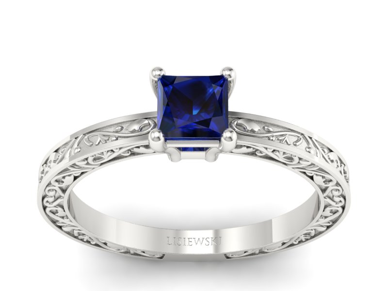 Złoty pierścionek z szafirem białe złoto - p16275bsz - 1