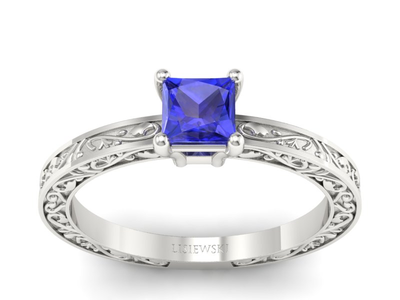 Pierścionek zaręczynowy z szafirem białe złoto - p16275bszc - 1