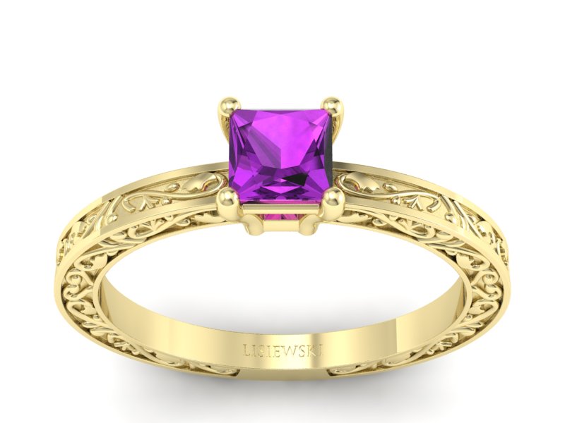 Złoty pierścionek z ametystem żółte złoto - p16275zat - 1