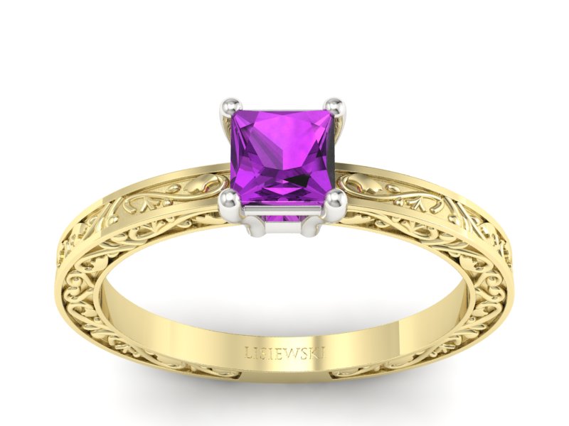 Pierścionek z ametystem żółte i białe złoto - p16275zbat - 1