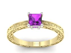 Pierścionek z ametystem żółte i białe złoto - p16275zbat