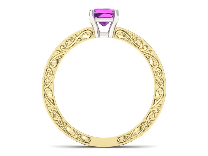 Pierścionek z ametystem żółte i białe złoto - p16275zbat