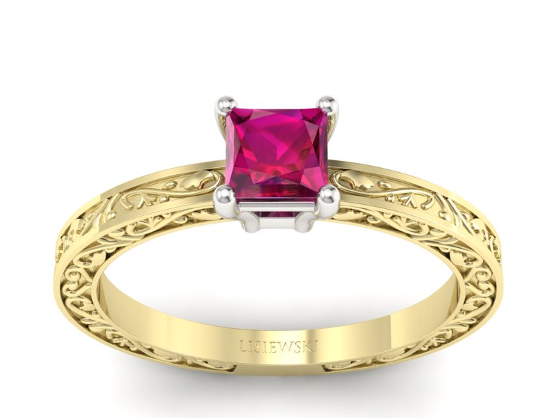 Pierścionek z rubinem żółte białe złoto - p16275zbr - 1