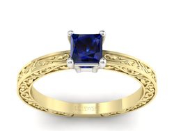 Pierścionek z szafirem żółte białe złoto 585 - p16275zbsz