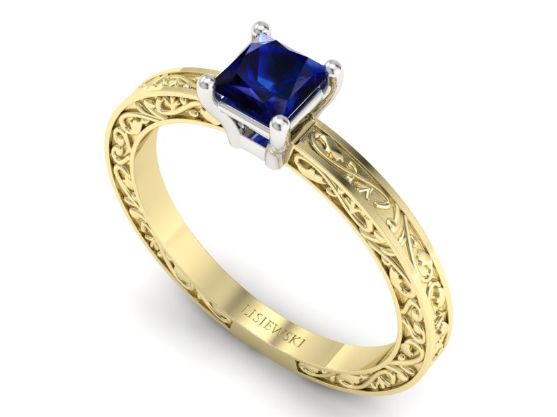 Pierścionek z szafirem żółte białe złoto 585 - p16275zbsz