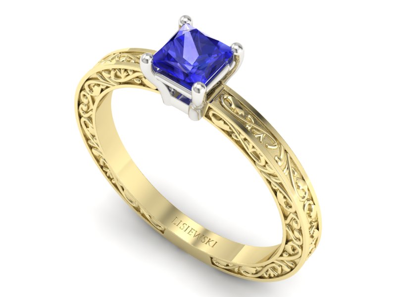 Pierścionek z szafirem żółte białe złoto 585 - p16275zbszc