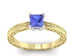 Pierścionek z tanzanitem żółte białe złoto 585 - p16275zbt