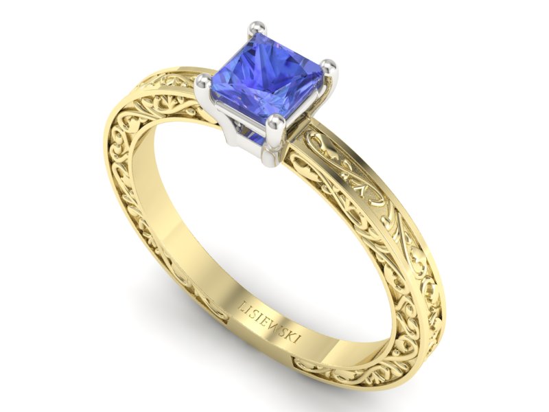Pierścionek z tanzanitem żółte białe złoto - p16275zbt - 3