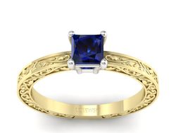 Złoty Pierścionek z szafirem żółte złoto 585 - p16275zsz
