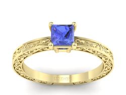 Złoty Pierścionek z tanzanitem żółte złoto 585 - p16275zt