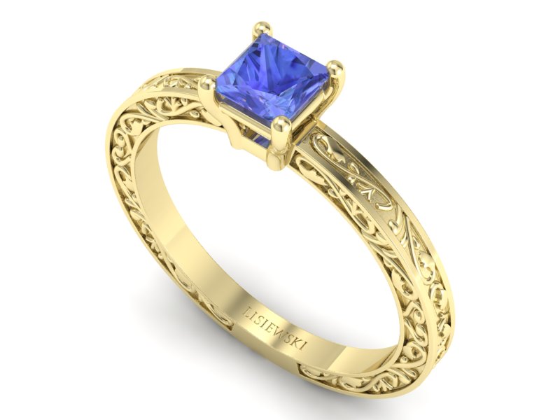 Złoty pierścionek z tanzanitem żółte złoto - p16275zt - 3