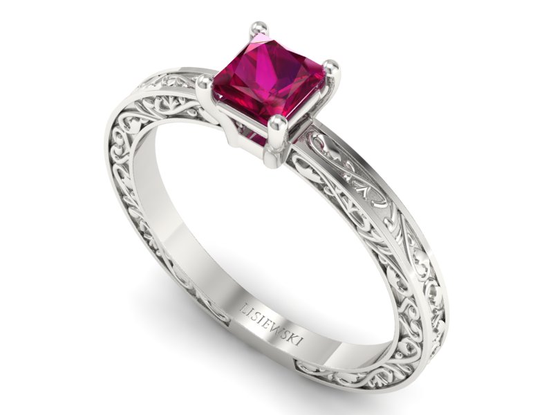 Złoty pierścionek z rubinem białe złoto - p16276br - 3