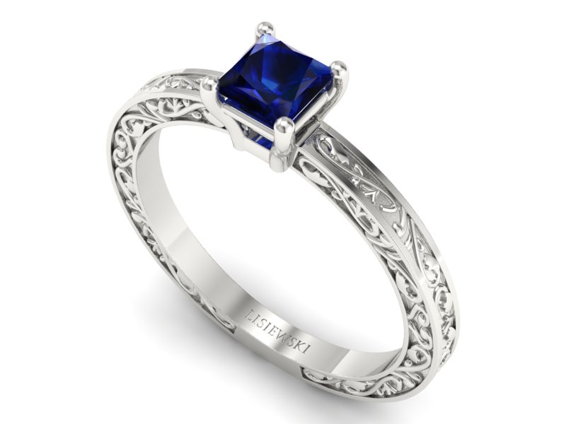 Złoty pierścionek z szafirem białe złoto - p16276bsz - 3