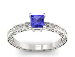 Złoty pierścionek z szafirem w szlifie princessa - p16276bszc