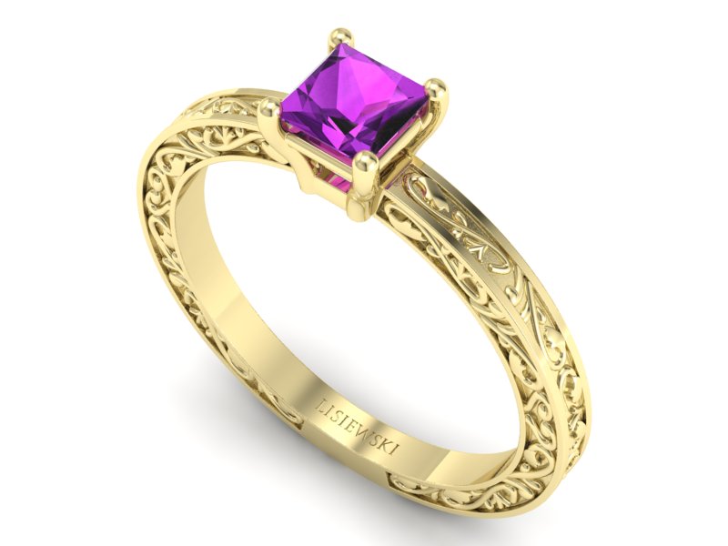 Złoty Pierścionek z ametystem żółte złoto 585 - p16276zat