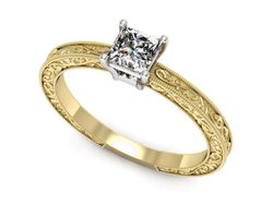 Pierścionek z diamentem żółte białe złoto 585 - p16276zb