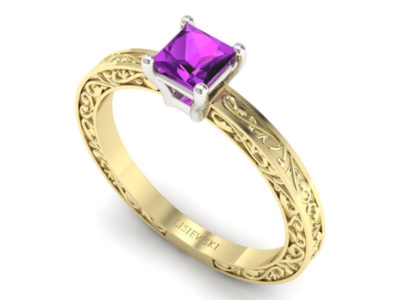 Pierścionek z ametystem żółte i białe złoto - p16276zbat - 3