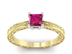 Pierścionek z rubinem żółte białe złoto - p16276zbr
