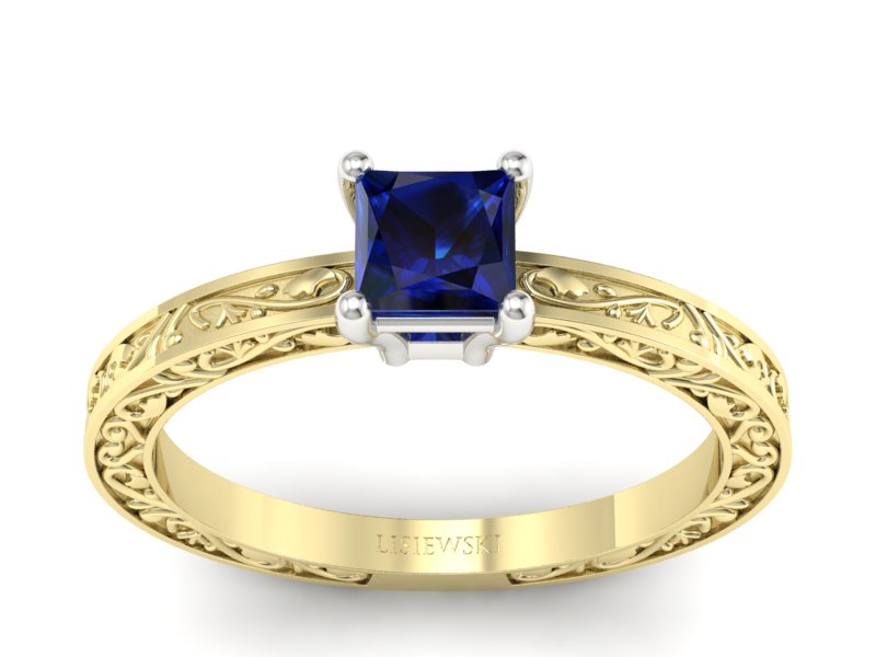 Pierścionek z szafirem żółte białe złoto - p16276zbsz - 1