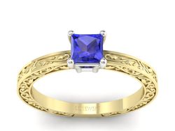 Pierścionek z szafirem żółte białe złoto 585 - p16276zbszc