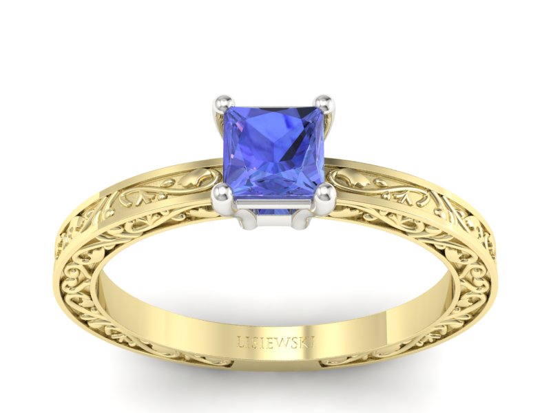 Pierścionek z tanzanitem żółte białe złoto - p16276zbt - 1