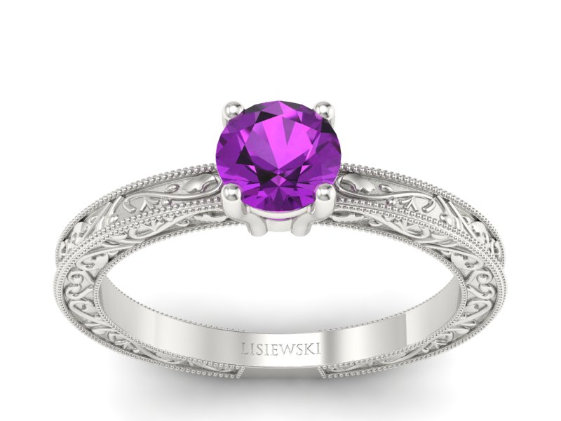 Złoty pierścionek z ametystem białe złoto - p16277bat - 1