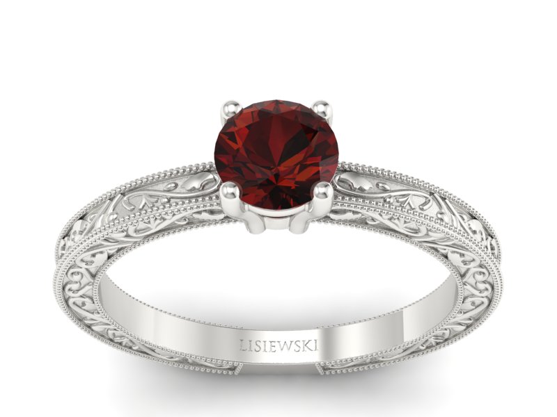 Złoty pierścionek z granatem białe złoto - p16277bgr - 1