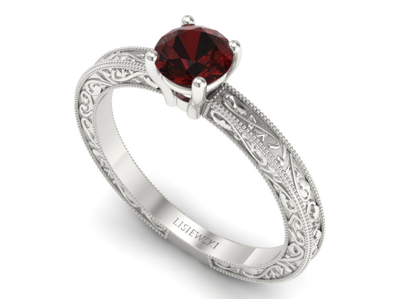 Pierścionek z granatem w białym złocie pełen blasku - p16277bgr