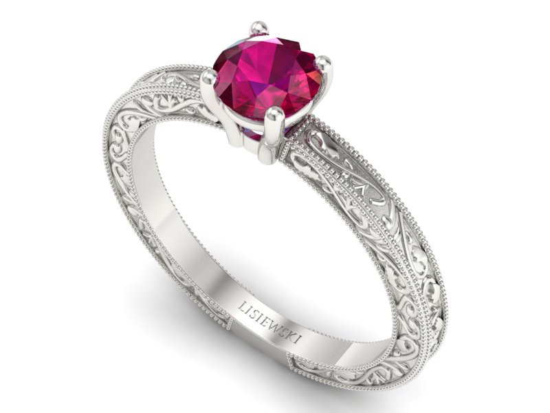 Pierścionek z rubinem w białym złocie 585 pełen klasy - p16277br