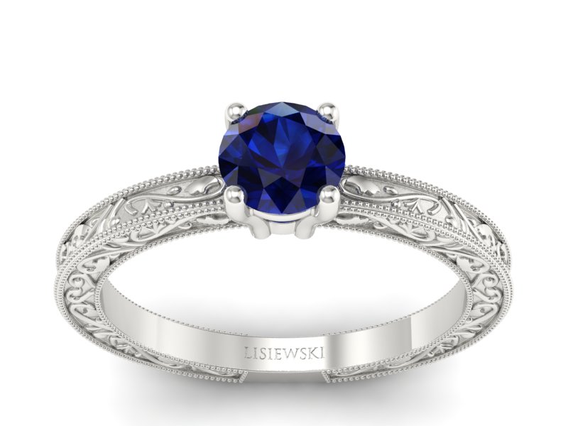 Złoty pierścionek z szafirem białe złoto - p16277bsz - 1