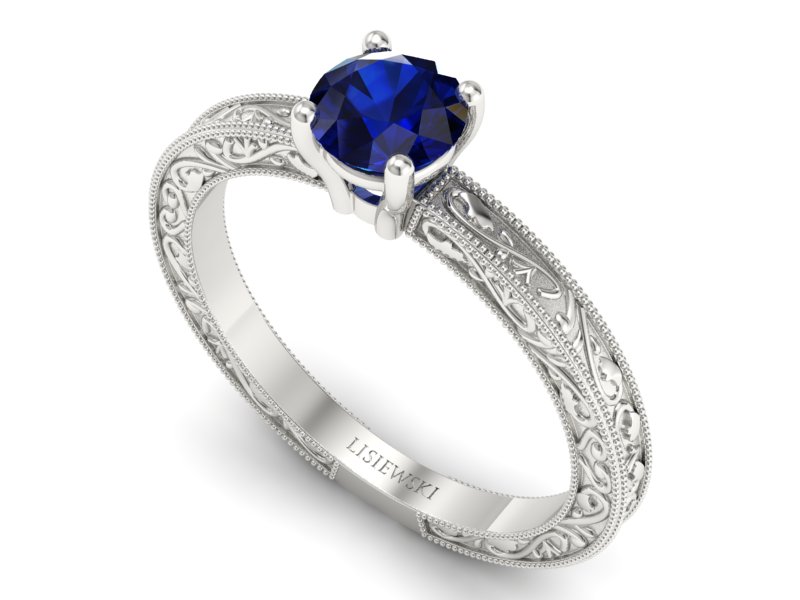 Złoty pierścionek z szafirem białe złoto - p16277bsz - 3