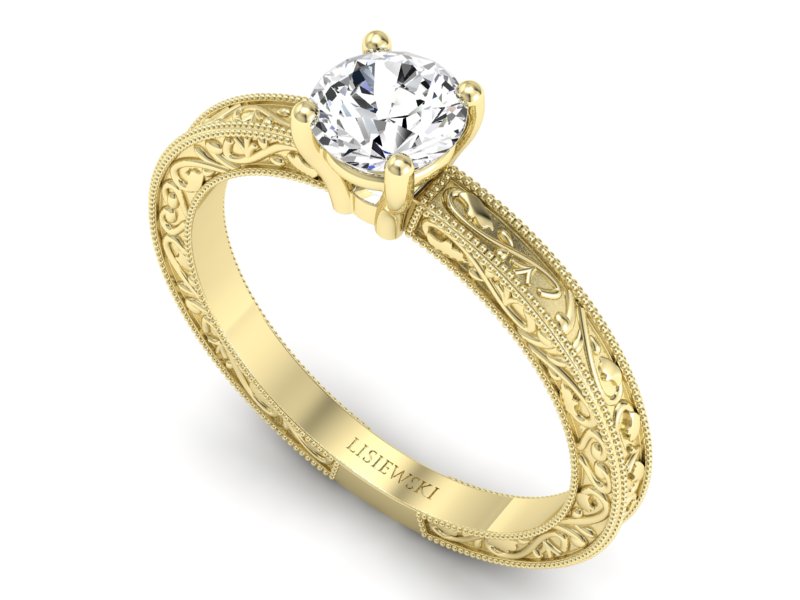 Złoty pierścionek z brylantem żółte złoto - p16277z - 3